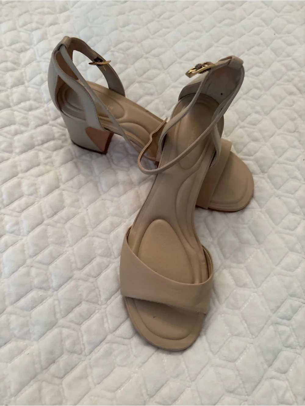 ANTONIO MELANI Beige Ankle-Strap Block Heel Sandals